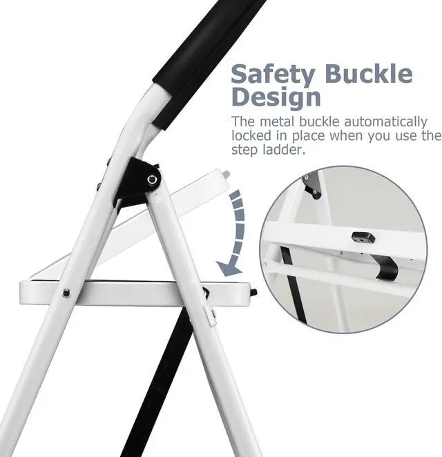 Alt view image 7 of 7 - Costway 4 Step Ladder Folding Stool Heavy Duty 330Lbs Capacity Industrial Lightweight