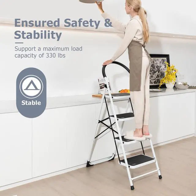 Alt view image 3 of 7 - Costway 4 Step Ladder Folding Stool Heavy Duty 330Lbs Capacity Industrial Lightweight