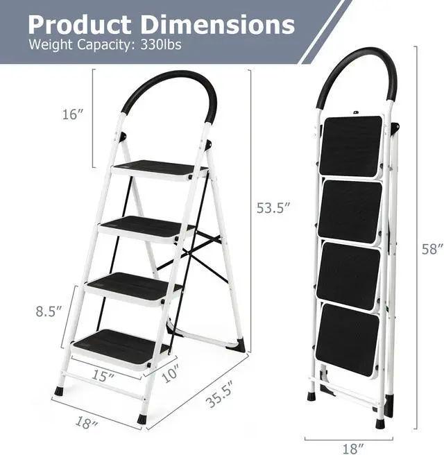 Alt view image 4 of 7 - Costway 4 Step Ladder Folding Stool Heavy Duty 330Lbs Capacity Industrial Lightweight