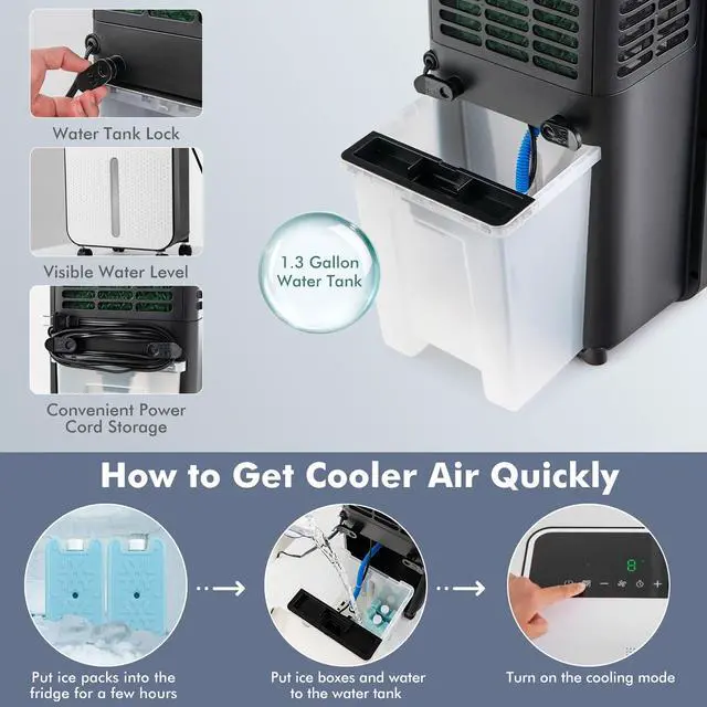 Alt view image 6 of 7 - Costway Evaporative Air Cooler 3-in-1 Portable Swamp Cooling Fan w/ 12H Timer Remote