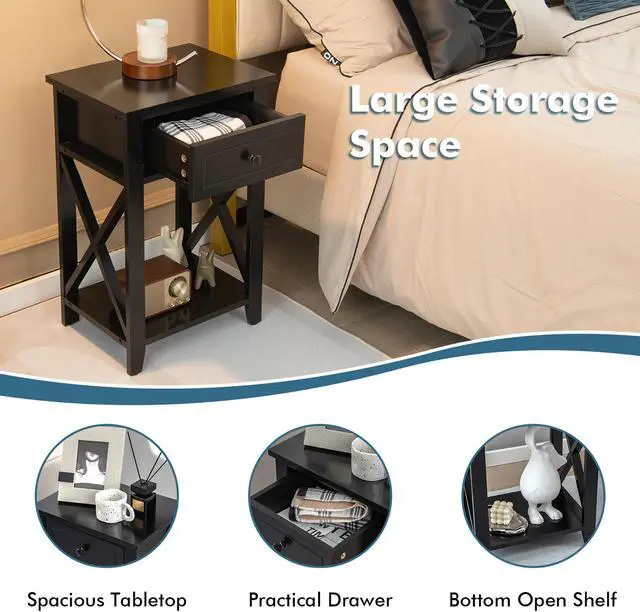 Alt view image 7 of 7 - Costway Nightstand Sofa Side End Table W/ Drawer & Shelf Bedroom Black