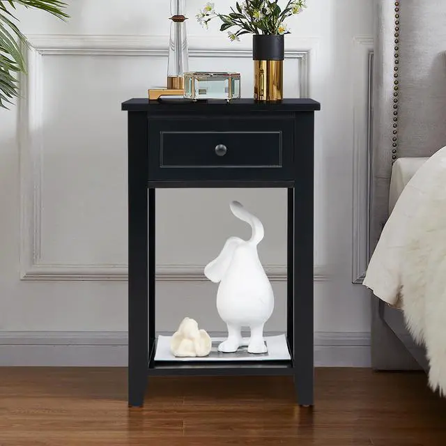 Alt view image 3 of 7 - Costway Nightstand Sofa Side End Table W/ Drawer & Shelf Bedroom Black