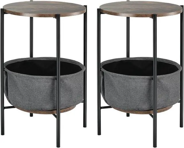 Main image of Costway Set of 2 Industrial Round End Side Table Sofa Coffee Table w/ Storage Basket