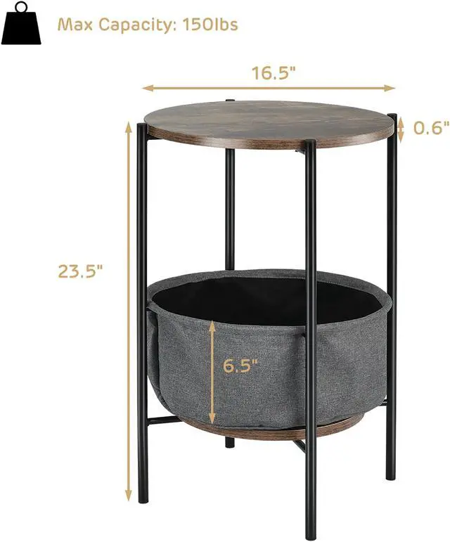 Alt view image 4 of 7 - Costway Set of 2 Industrial Round End Side Table Sofa Coffee Table w/ Storage Basket