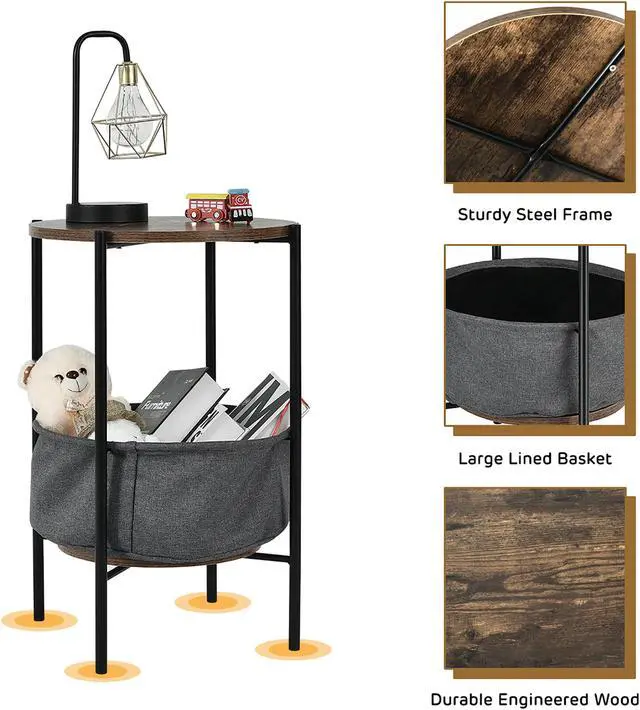 Alt view image 6 of 7 - Costway Set of 2 Industrial Round End Side Table Sofa Coffee Table w/ Storage Basket