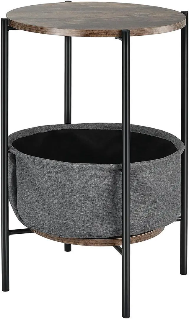 Main image of Costway Industrial Round End Side Table Sofa Coffee Table w/ Storage Basket&Metal Frame