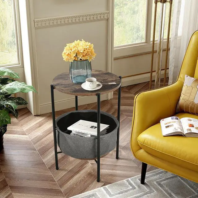 Alt view image 3 of 7 - Costway Set of 2 Industrial Round End Side Table Sofa Coffee Table w/ Storage Basket