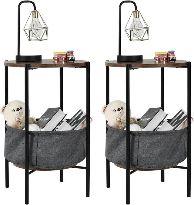 Alt view image 7 of 7 - Costway Set of 2 Industrial Round End Side Table Sofa Coffee Table w/ Storage Basket