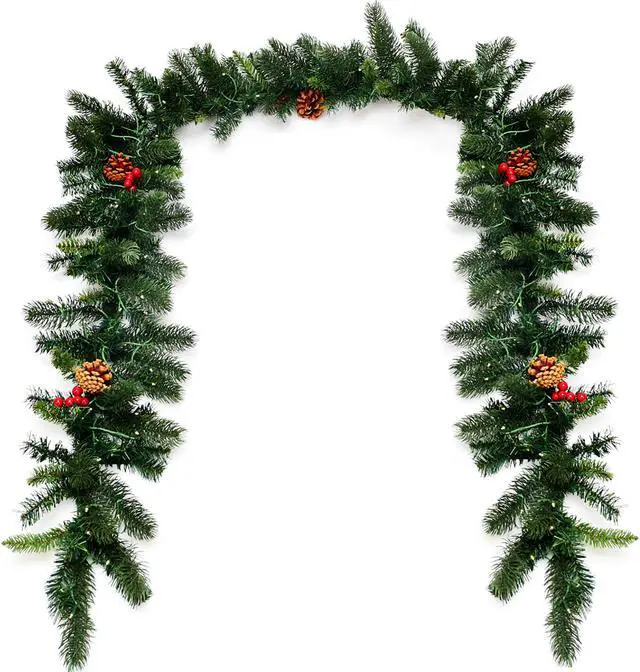 Alt view image 3 of 7 - Costway 9Ft Pre-lit Artificial Christmas Garland Red Berries w/ 100 LED Lights & Timer