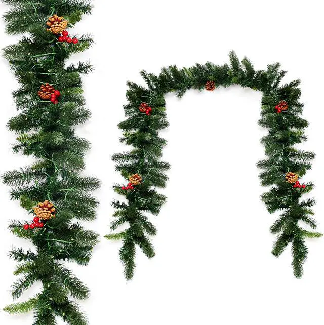 Alt view image 4 of 7 - Costway 9Ft Pre-lit Artificial Christmas Garland Red Berries w/ 100 LED Lights & Timer