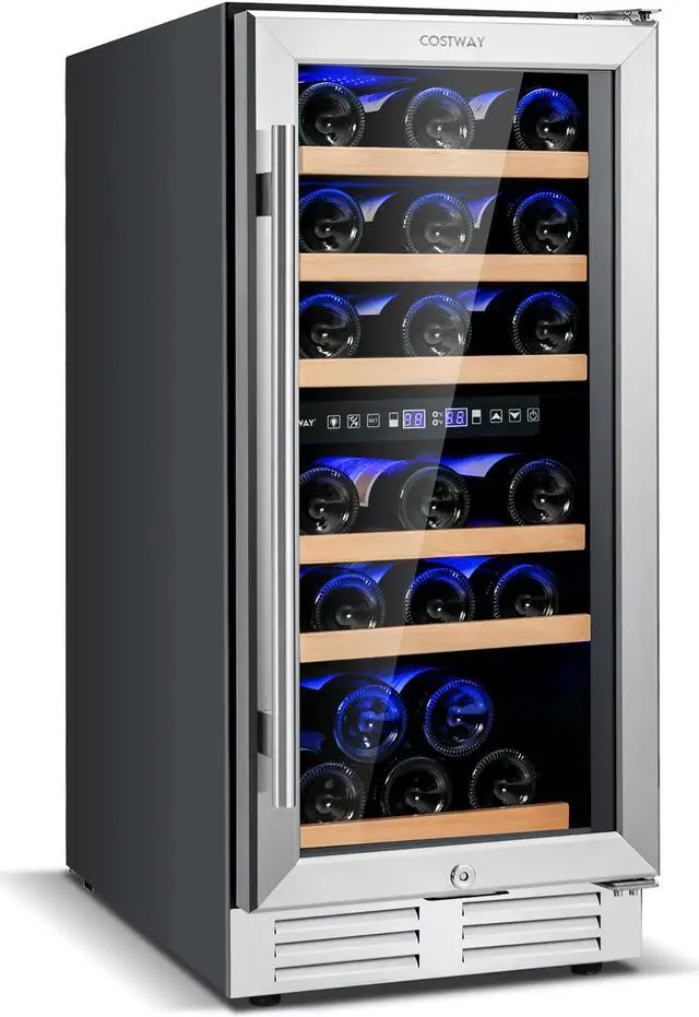 Main image of Costway 30-Bottle Freestanding Wine Cooler 15''Dual Zones Wine Cellar w/ Temp Memory