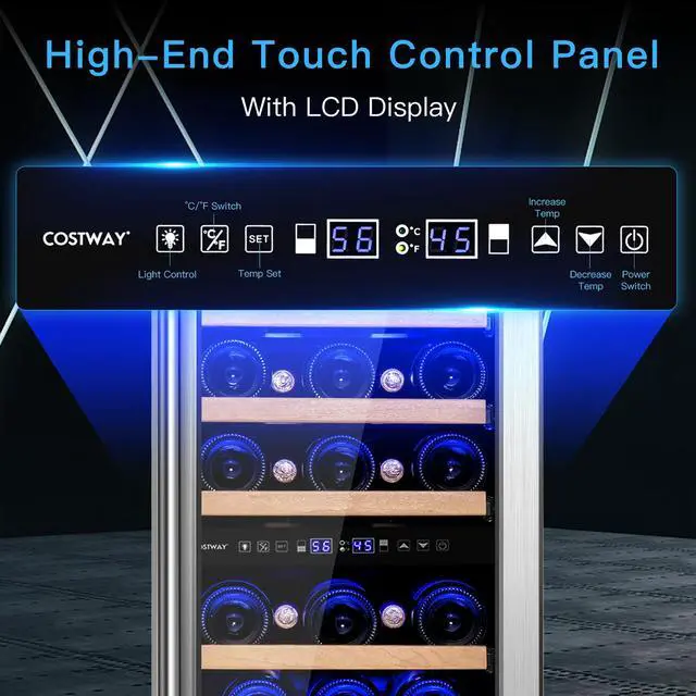 Alt view image 6 of 7 - Costway 30-Bottle Freestanding Wine Cooler 15''Dual Zones Wine Cellar w/ Temp Memory