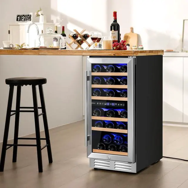 Alt view image 2 of 7 - Costway 30-Bottle Freestanding Wine Cooler 15''Dual Zones Wine Cellar w/ Temp Memory