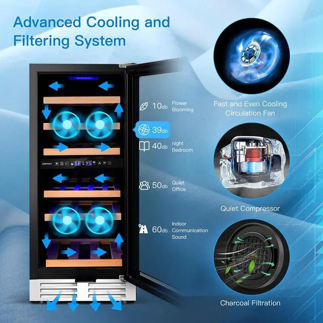 Alt view image 7 of 7 - Costway 30-Bottle Freestanding Wine Cooler 15''Dual Zones Wine Cellar w/ Temp Memory