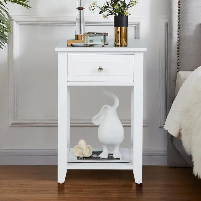 Alt view image 3 of 7 - Costway Nightstand Sofa Side End Table with Drawer & Shelf Bedroom Furniture White