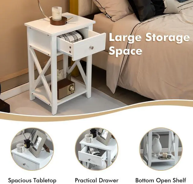 Alt view image 7 of 7 - Costway Nightstand Sofa Side End Table with Drawer & Shelf Bedroom Furniture White
