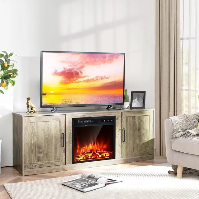 Alt view image 2 of 7 - Costway 58'' Fireplace TV Stand Entertainment Console W/ 18'' Electric Fireplace Natural