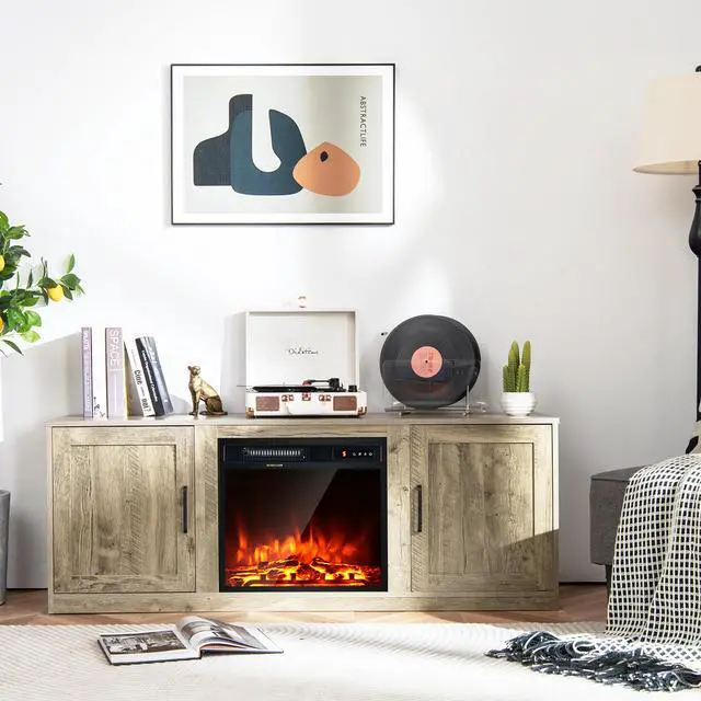 Alt view image 5 of 7 - Costway 58'' Fireplace TV Stand Entertainment Console W/ 18'' Electric Fireplace Natural