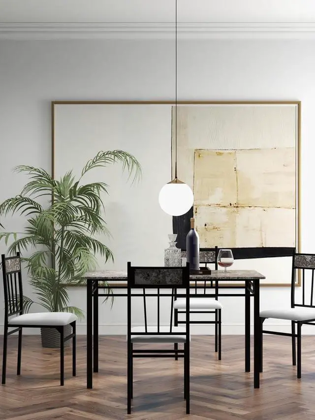 Alt view image 6 of 6 - Costway 5 Piece Faux Marble Dining Set Table and 4 Chairs Kitchen Breakfast Furniture