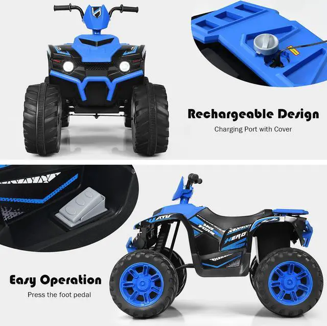 Alt view image 5 of 7 - Costway 12V Kids 4-Wheeler ATV Quad Ride On Car w/ LED Lights Music  USB Navy