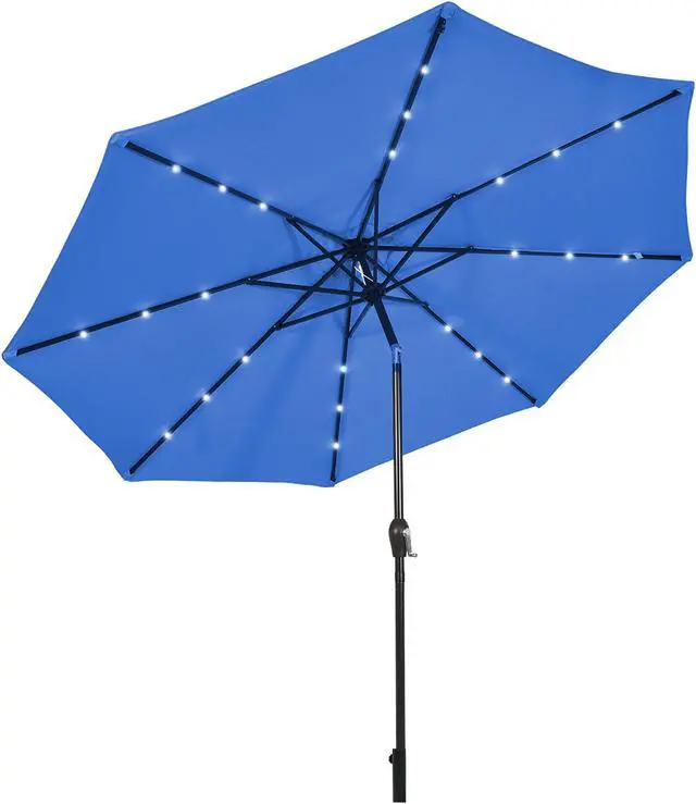 Alt view image 2 of 7 - Costway 10FT Patio Solar Umbrella LED Patio Market Steel Tilt W/ Crank Outdoor Blue New