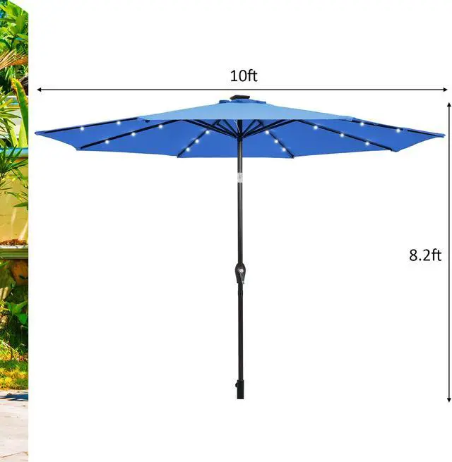 Alt view image 3 of 7 - Costway 10FT Patio Solar Umbrella LED Patio Market Steel Tilt W/ Crank Outdoor Blue New