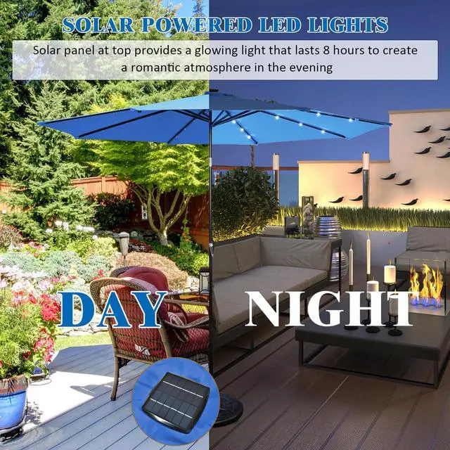 Alt view image 7 of 7 - Costway 10FT Patio Solar Umbrella LED Patio Market Steel Tilt W/ Crank Outdoor Blue New