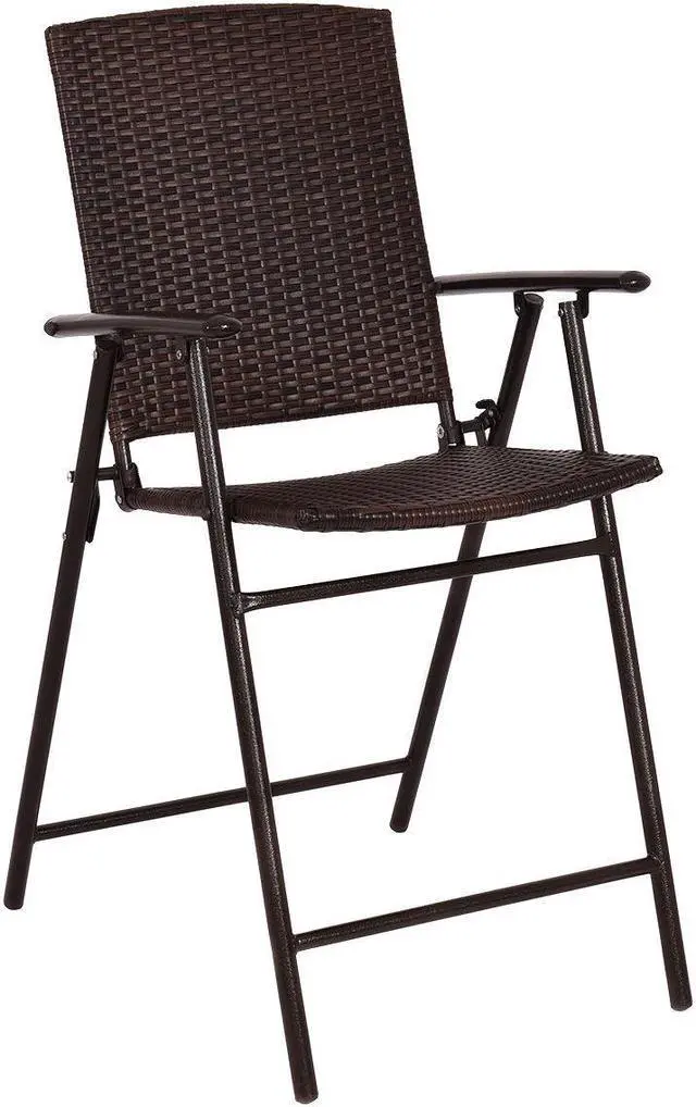 Alt view image 5 of 7 - Costway 5PC Rattan Patio Furniture Set 4 Bar Stool Folding Chair and Bar Table W/Glass Top