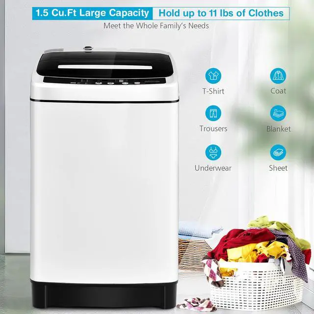 Alt view image 3 of 7 - Costway Full-Automatic Washing Machine 1.5 Cu.Ft 11 LBS Washer & Dryer White