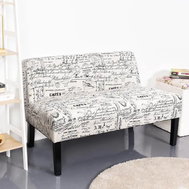 Alt view image 2 of 7 - Costway Armless Loveseat Sofa Fabric Settee Bench Bed Chair Wooden Leg Living Room