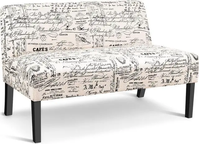 Main image of Costway Armless Loveseat Sofa Fabric Settee Bench Bed Chair Wooden Leg Living Room