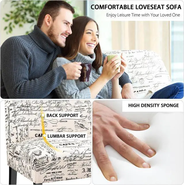 Alt view image 6 of 7 - Costway Armless Loveseat Sofa Fabric Settee Bench Bed Chair Wooden Leg Living Room