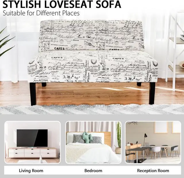 Alt view image 7 of 7 - Costway Armless Loveseat Sofa Fabric Settee Bench Bed Chair Wooden Leg Living Room