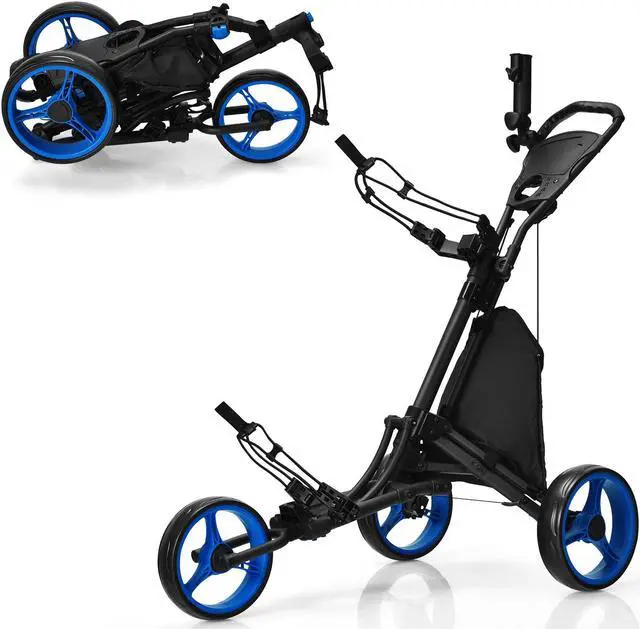 Main image of Goplus Folding 3 Wheels Golf Push Cart W/Bag Scoreboard Adjustable Handle Blue