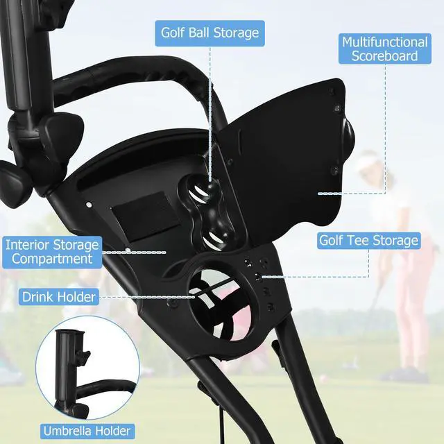 Alt view image 7 of 7 - Goplus Folding 3 Wheels Golf Push Cart W/Bag Scoreboard Adjustable Handle Blue