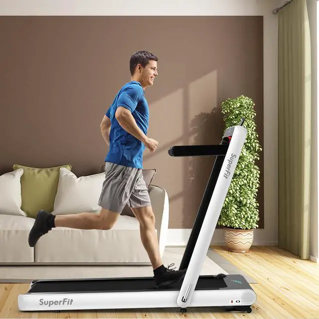 Alt view image 3 of 7 - SuperFit 4.75HP 2 In 1 Folding Treadmill W/Remote APP Control White
