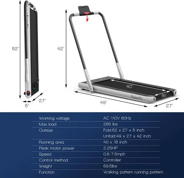 Alt view image 3 of 7 - SuperFit Up To 7.5MPH 2.25HP 2-in-1 Folding Under Desk Treadmill W/Speaker Controller APP, Single Display Screen Silver