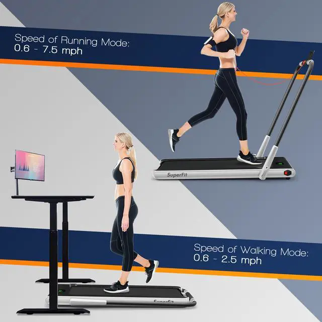 Alt view image 4 of 7 - SuperFit Up To 7.5MPH 2.25HP 2-in-1 Folding Under Desk Treadmill W/Speaker Controller APP, Single Display Screen Silver