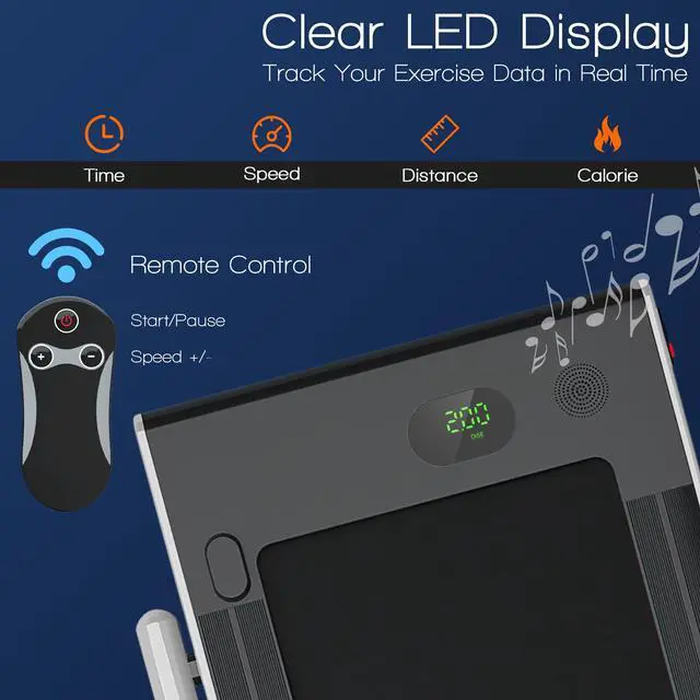 Alt view image 7 of 7 - SuperFit Up To 7.5MPH 2.25HP 2-in-1 Folding Under Desk Treadmill W/Speaker Controller APP, Single Display Screen Silver