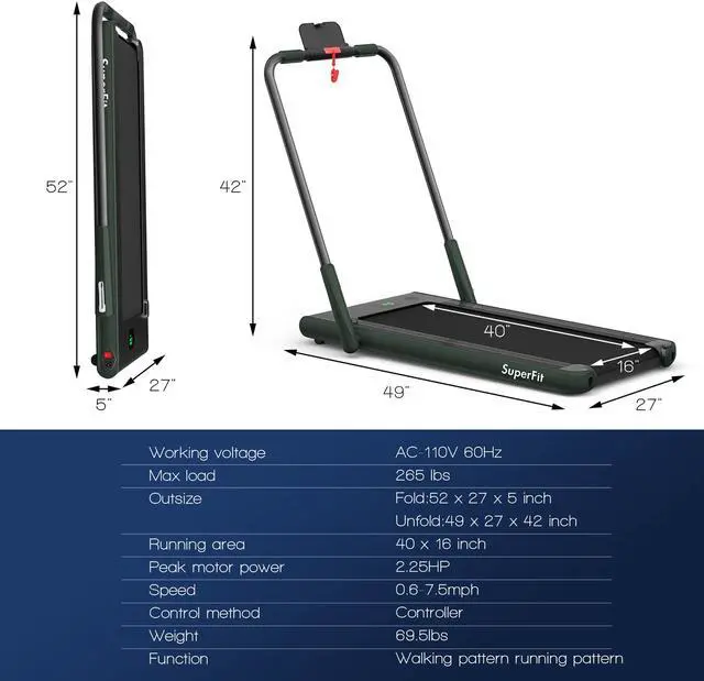 Alt view image 3 of 7 - 2.25HP 2 in 1 Folding Under Desk Treadmill W/Bluetooth Speaker Remote Control