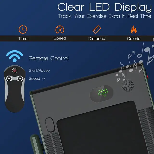 Alt view image 7 of 7 - 2.25HP 2 in 1 Folding Under Desk Treadmill W/Bluetooth Speaker Remote Control
