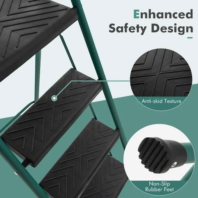 Alt view image 5 of 7 - Costway 4 Step Ladder Folding Portable Anti-Slip Steel Step Stool 330lbs with Tool Platform