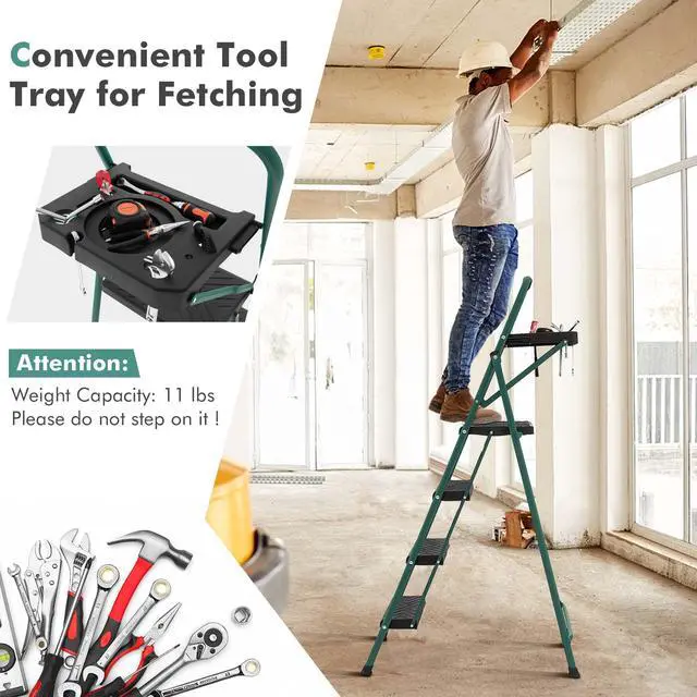 Alt view image 7 of 7 - Costway 4 Step Ladder Folding Portable Anti-Slip Steel Step Stool 330lbs with Tool Platform