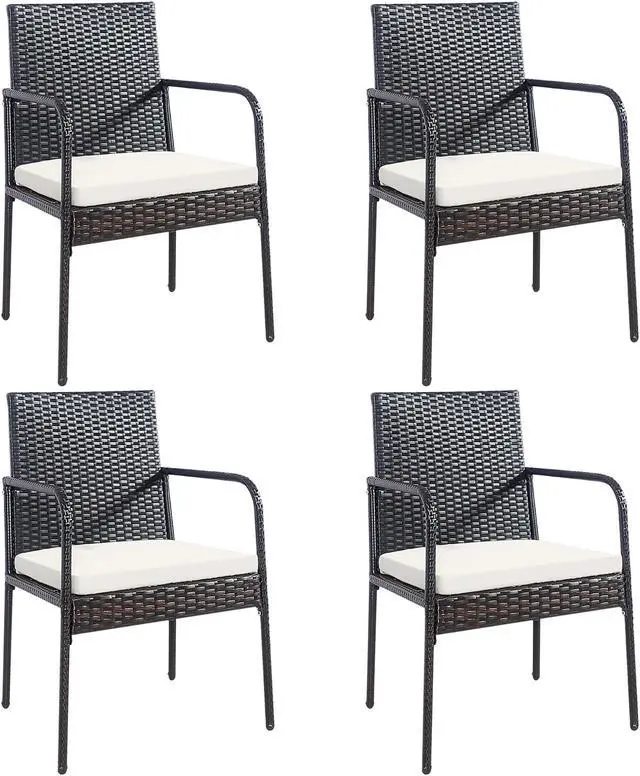 Main image of Costway 4PCS Patio Wicker Rattan Dining Chairs Cushioned Seats Armres