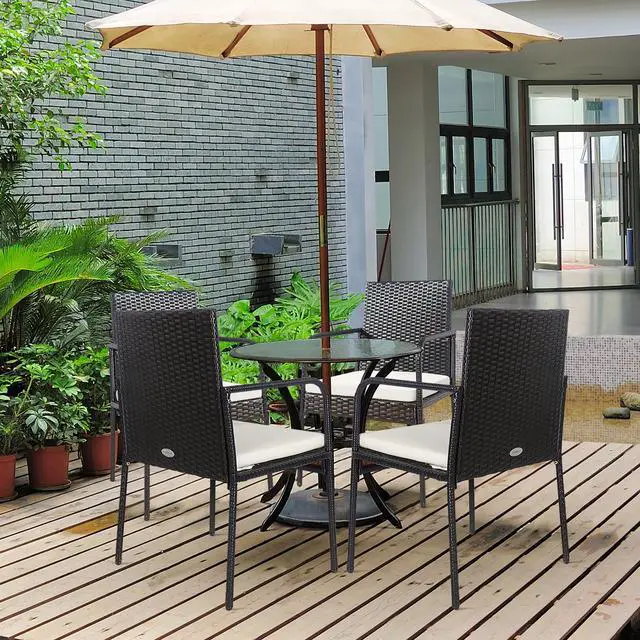 Alt view image 2 of 7 - Costway 4PCS Patio Wicker Rattan Dining Chairs Cushioned Seats Armres