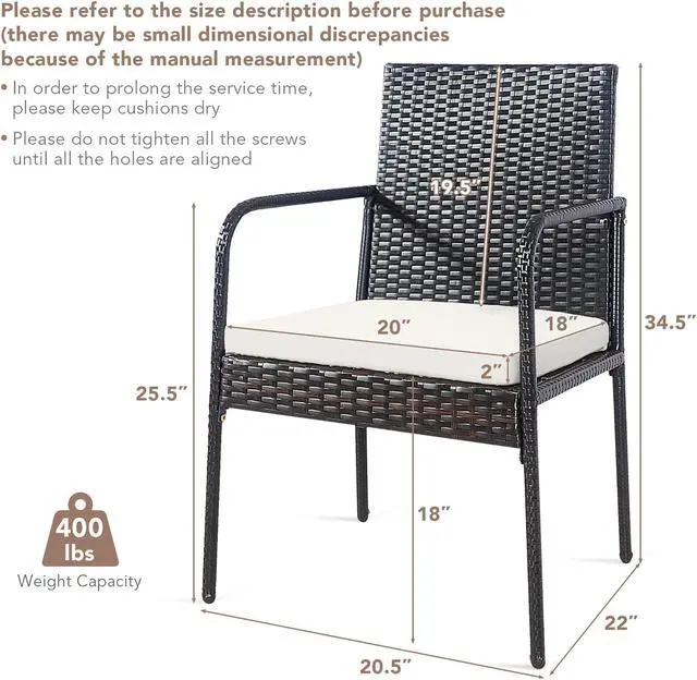 Alt view image 4 of 7 - Costway 4PCS Patio Wicker Rattan Dining Chairs Cushioned Seats Armres