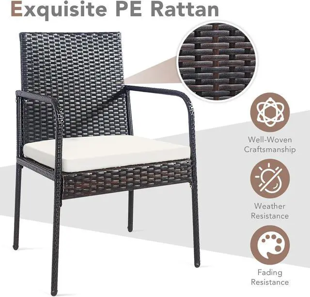 Alt view image 6 of 7 - Costway 4PCS Patio Wicker Rattan Dining Chairs Cushioned Seats Armres