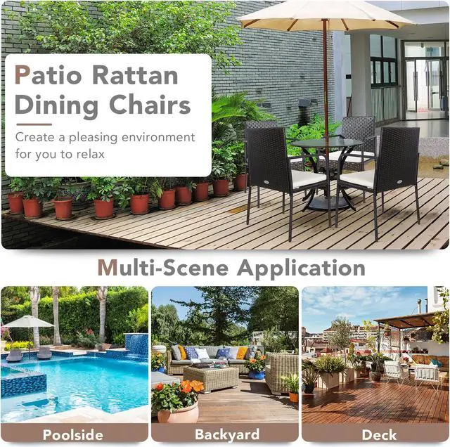Alt view image 5 of 7 - Costway 4PCS Patio Wicker Rattan Dining Chairs Cushioned Seats Armres