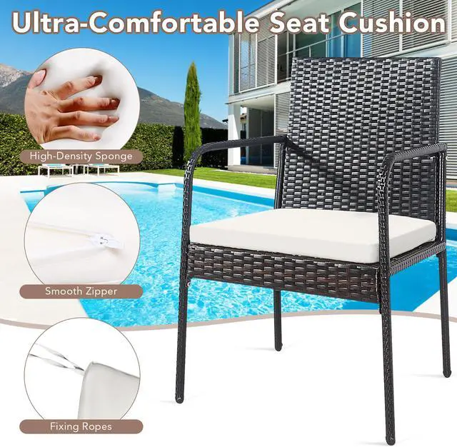 Alt view image 7 of 7 - Costway 4PCS Patio Wicker Rattan Dining Chairs Cushioned Seats Armres