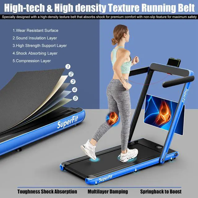 Alt view image 5 of 6 - SuperFit Up To 7.5MPH 2.25HP 2 in 1 Single Display Screen Treadmill W/ APP Control Speaker Remote Control Blue